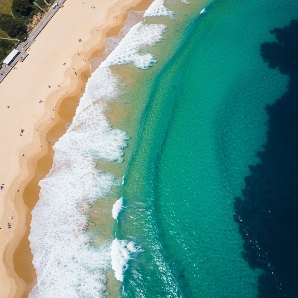 Aerial drone view of Bondi Beach, Sydney